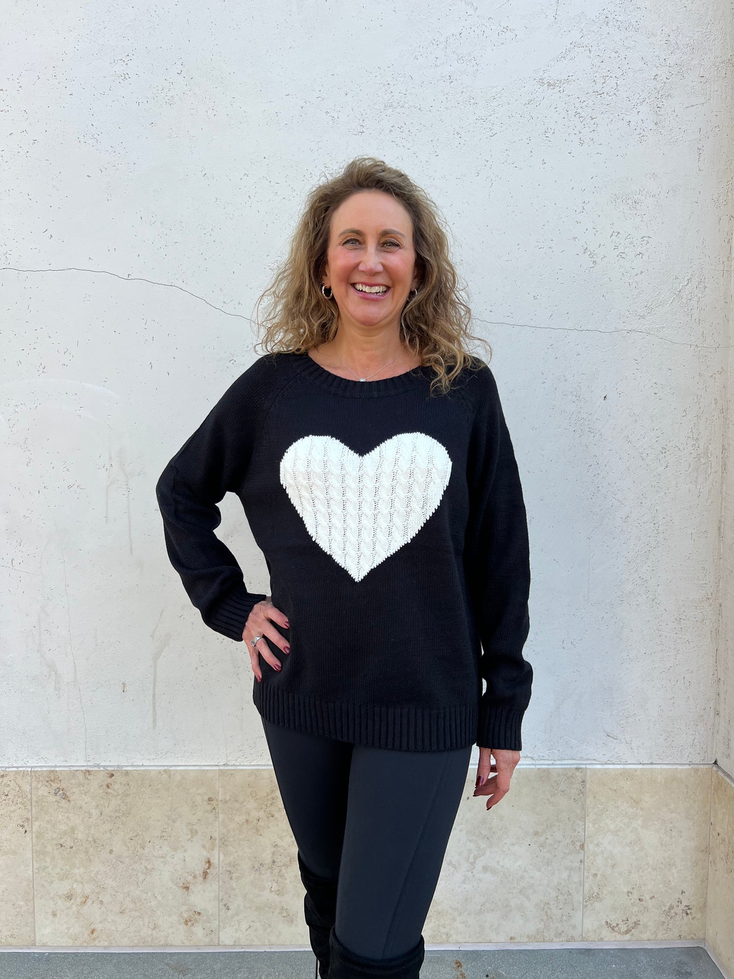 The Love Me Sweater - Black w/ Crème Heart